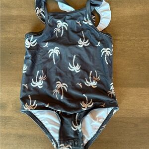 Palm Tree Print Toddler Swimsuit - Black and White
